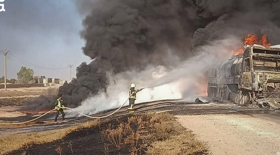 Firefighters Extinguish Fuel Tanker Blaze on M4 Highway in Raqqa
